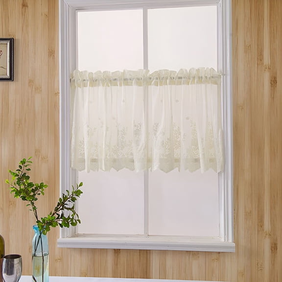 AUQ 2026 New Floral Lace Cafe Curtain Embroidery Semi Sheer Lace Window Valance Kitchen Curtains Elegant Beautiful Dining Room Window Decor