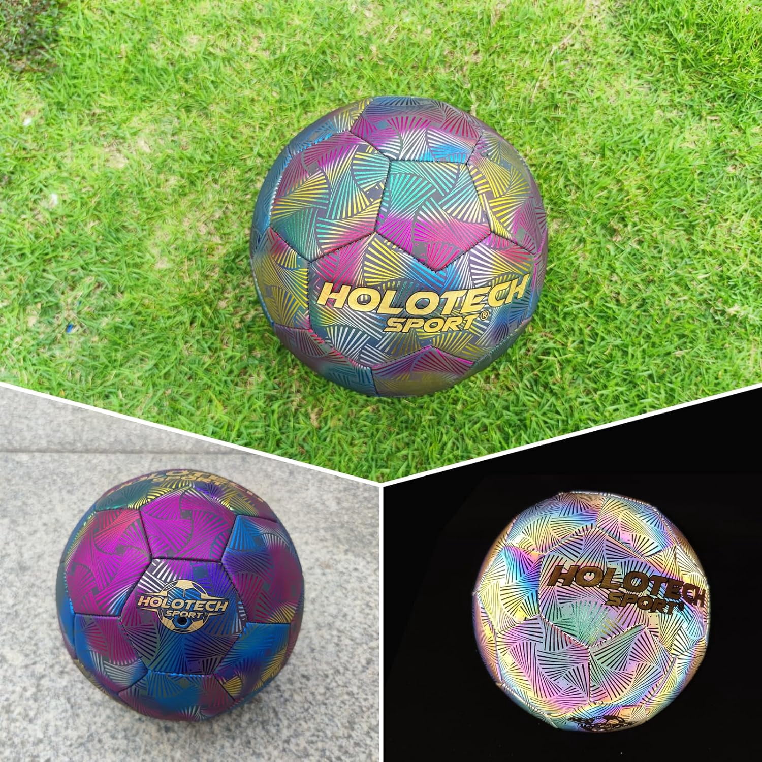 WTOPSBO Soccer Ball Size 4/5, Holographic Reflective Glowing Soccer Ball, Bright PU Leather Soccer Balls for Night Games,Training, Ideal Gifts for Soccer Fans with Pump