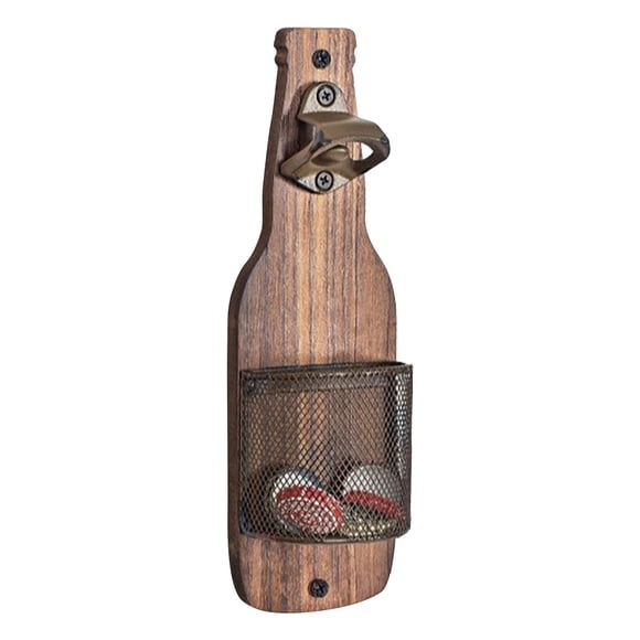 Wooden Wall Mounted Bottle Opener Restaurant Decoration Wrought Iron Bottle Storage Basket Wall Mounted Solid Wood Can Opener