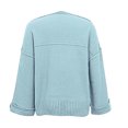 thumbnail image 4 of Vedolay Womens 2023 Sweaters Sweaters for Women Fall 2023 Crewneck Long Sleeve Side Slit Knit Pullover Sweater,Blue XL, 4 of 5