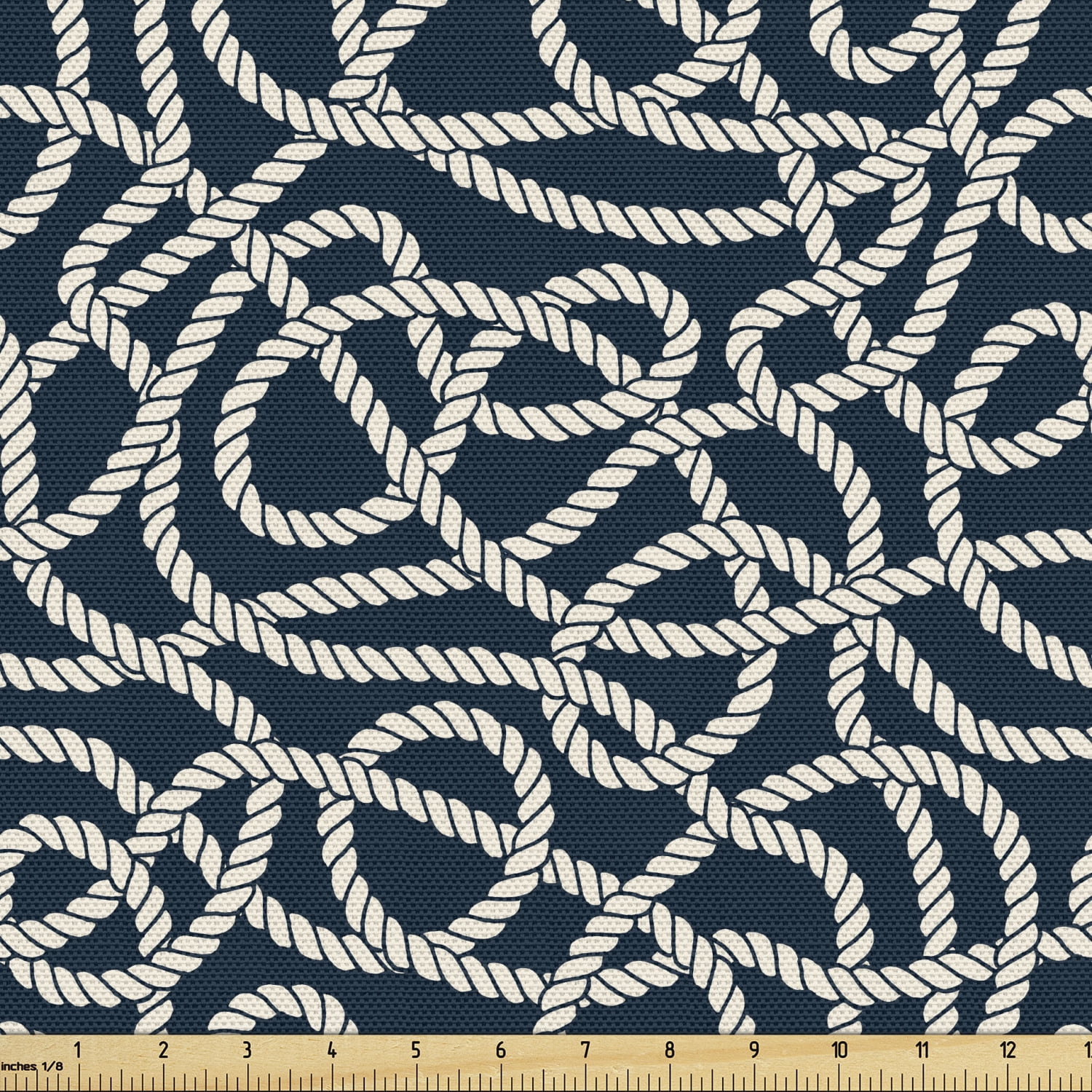 Nautical Blue Fabric by the Yard Upholstery, Marine Ropes Entangled