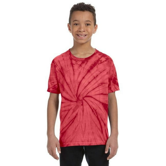 (Price/Each)Blank and Custom Colortone Tie Dye 1000 Short Sleeve Heavyweight 100% Cotton T-Shirts-Spider Red-Kids 14-16