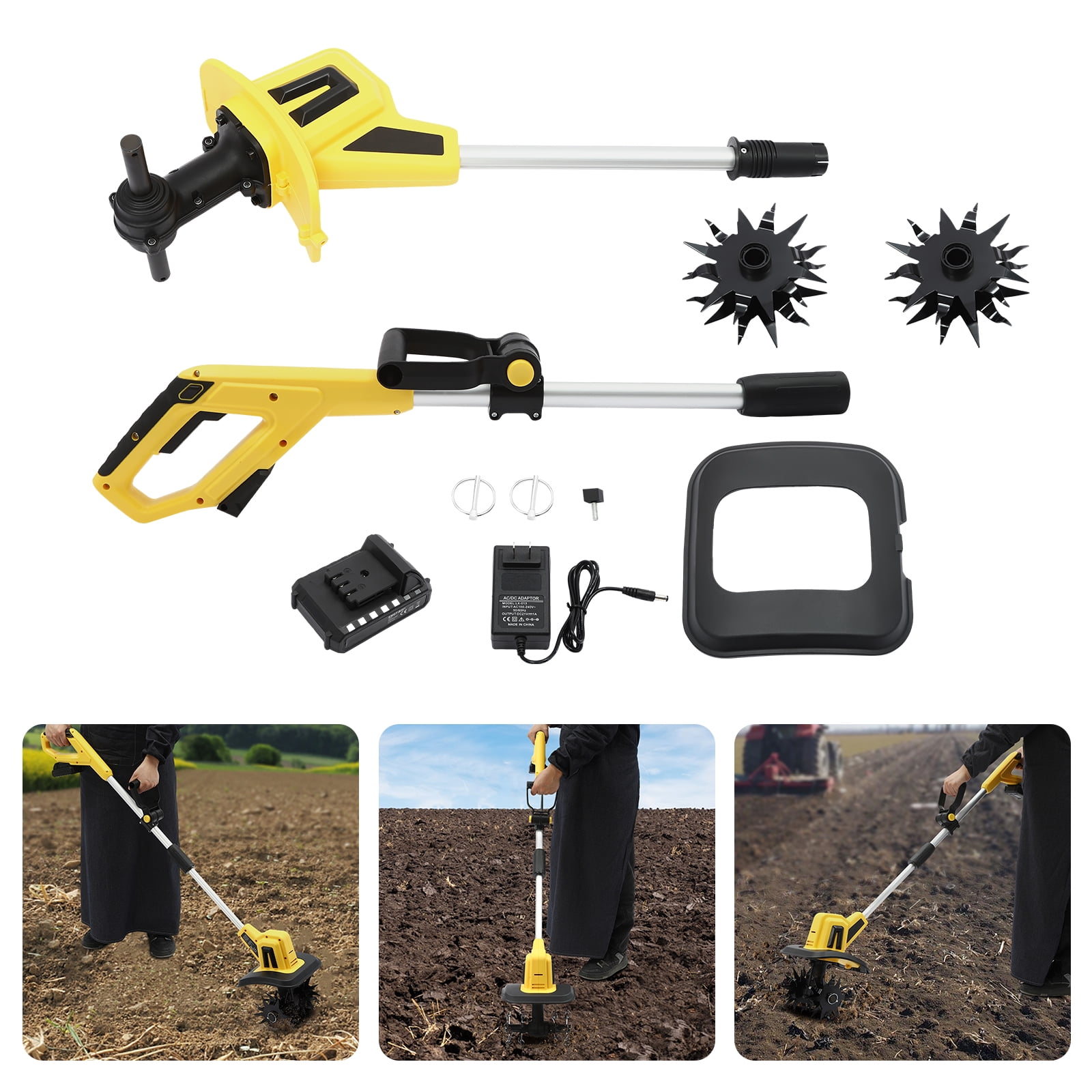 Cordless Battery Powered Tiller Cultivator, Portable 20V Tiller Cultivator 8.6 Inch Tilling Width,  Garden Cultivator Cordless Tilling Machine with 2AH Battery and Charger Included
