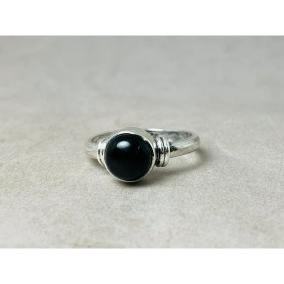 Heaven Crafts Simple Round Black Onyx Ring 925 Sterling Silver Handmade Statement Ring For Women
