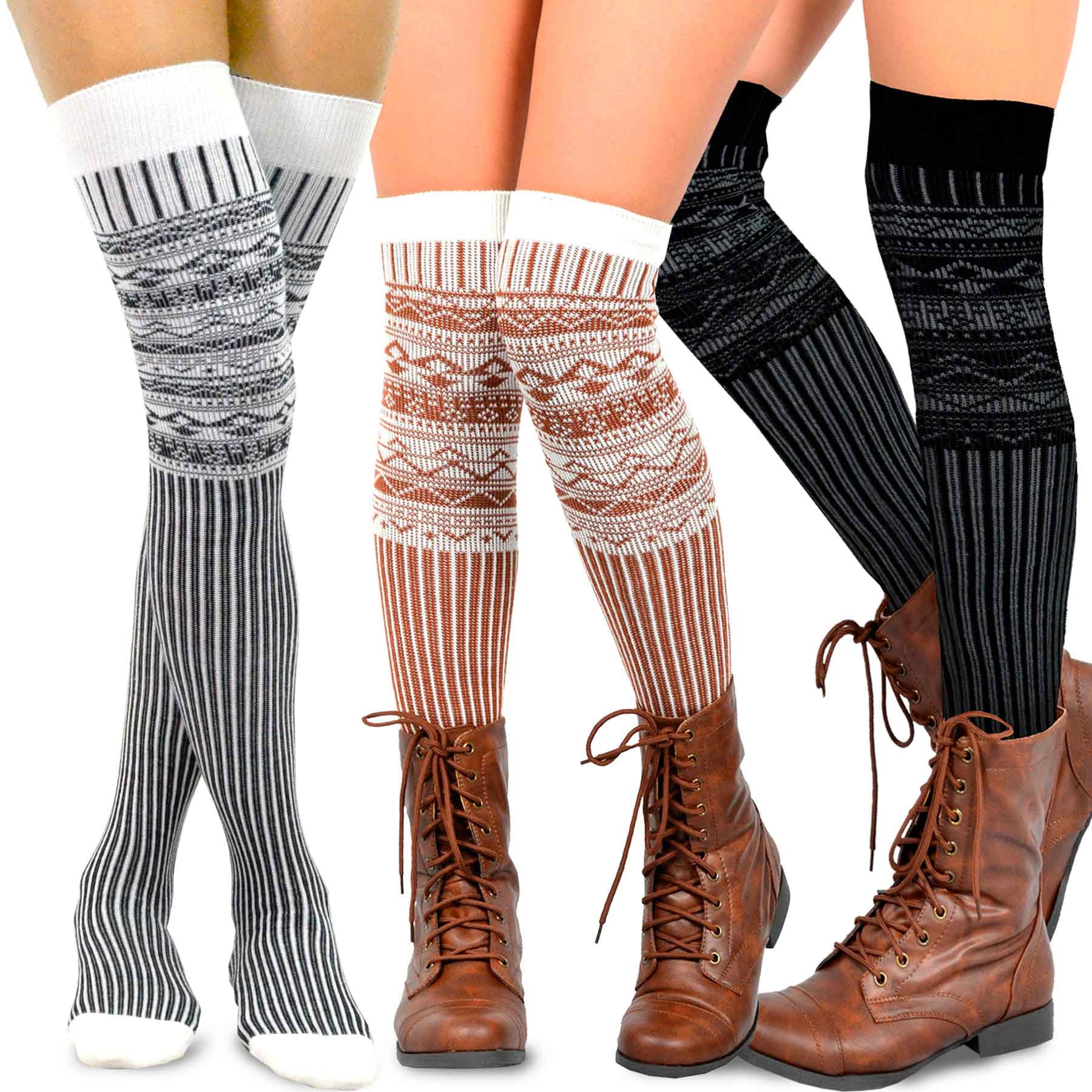 Teehee Womens Extra Long Fashion Thigh High Socks Over The Knee High Boot Socks