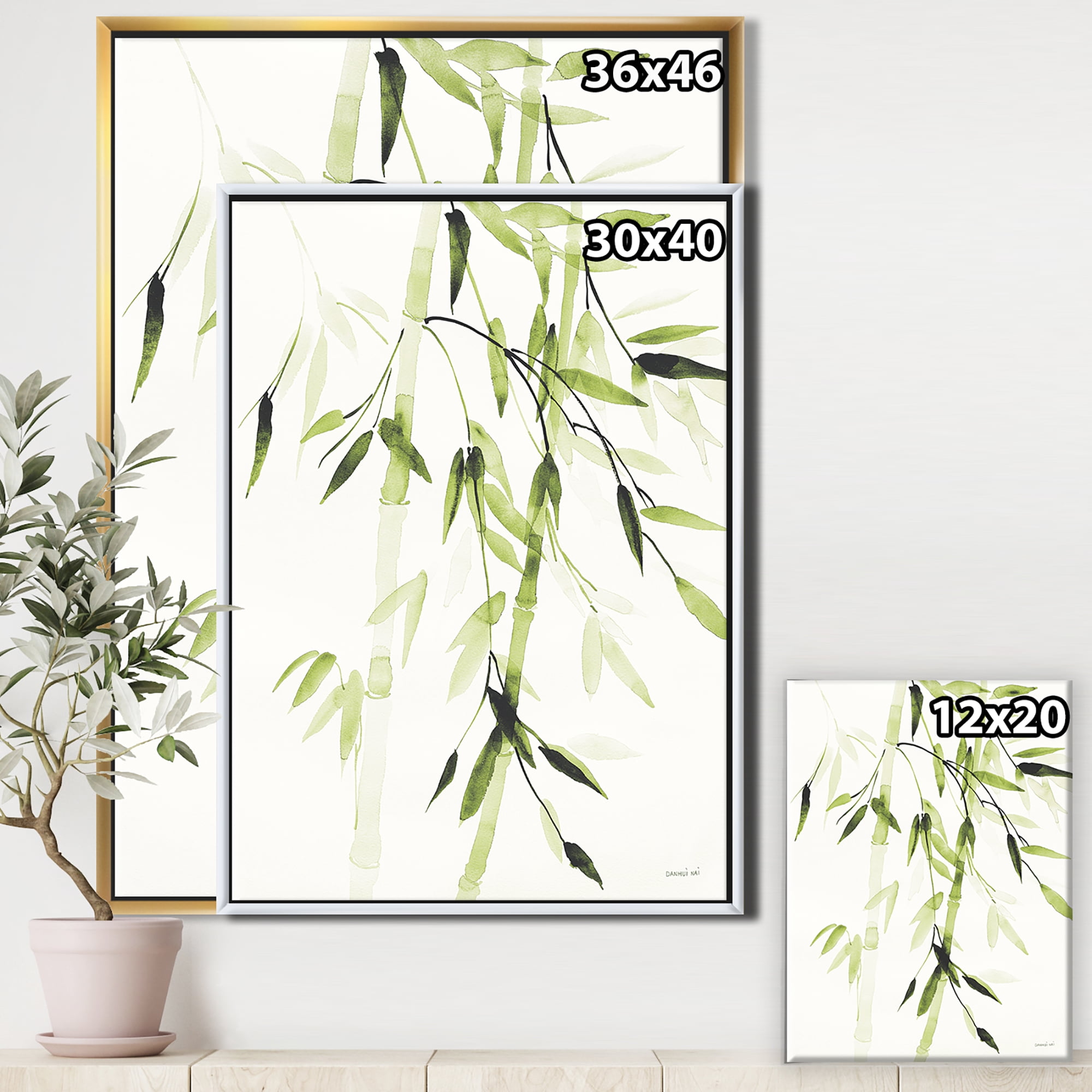 Designart ' Simplist Bamboo Leaves II ' Lake House Framed Canvas