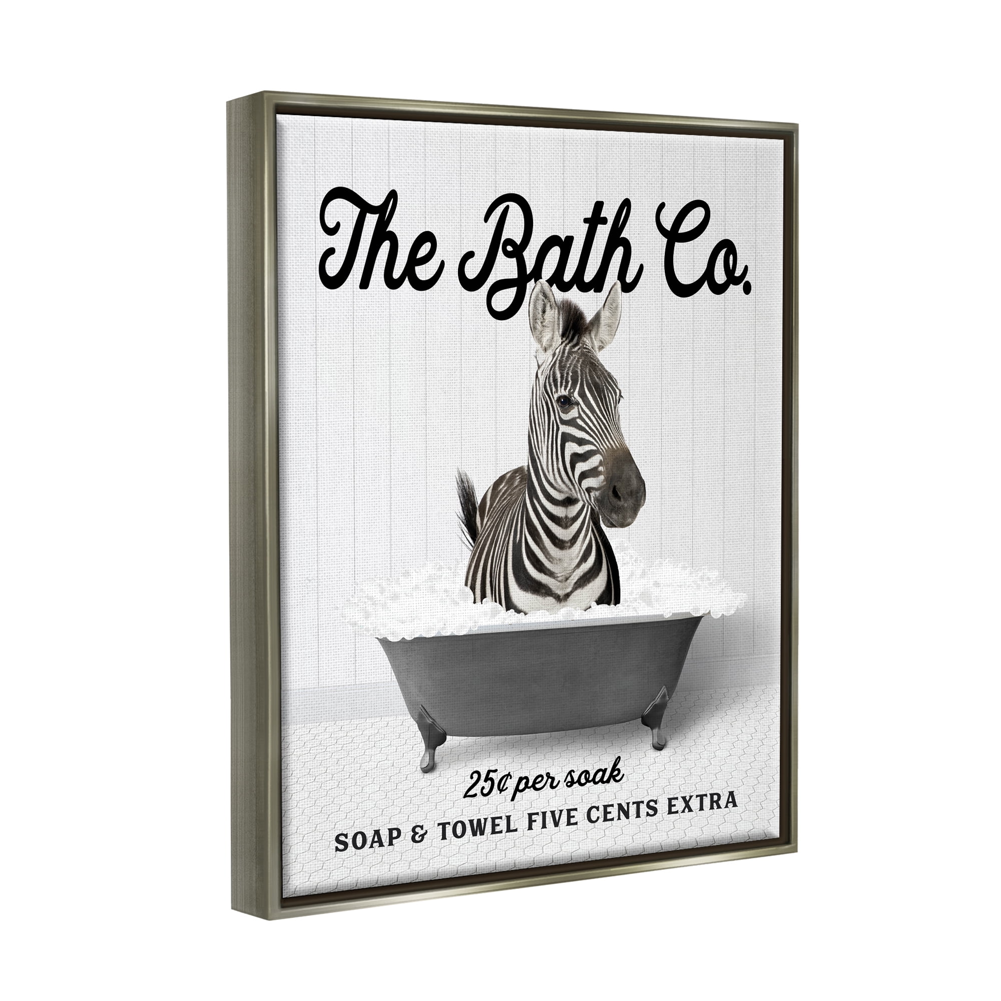 Stupell Industries Zebra in Vintage Tub Animals & Insects Painting Gray Floater Framed Art Print Wall Art, 25 x 31