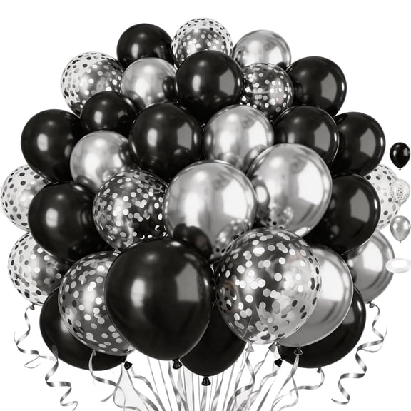 Black and Metallic Silver Balloons,12 Inch Black and Silver Balloons for Birthday Graduation Wedding Engagement Party Decorations