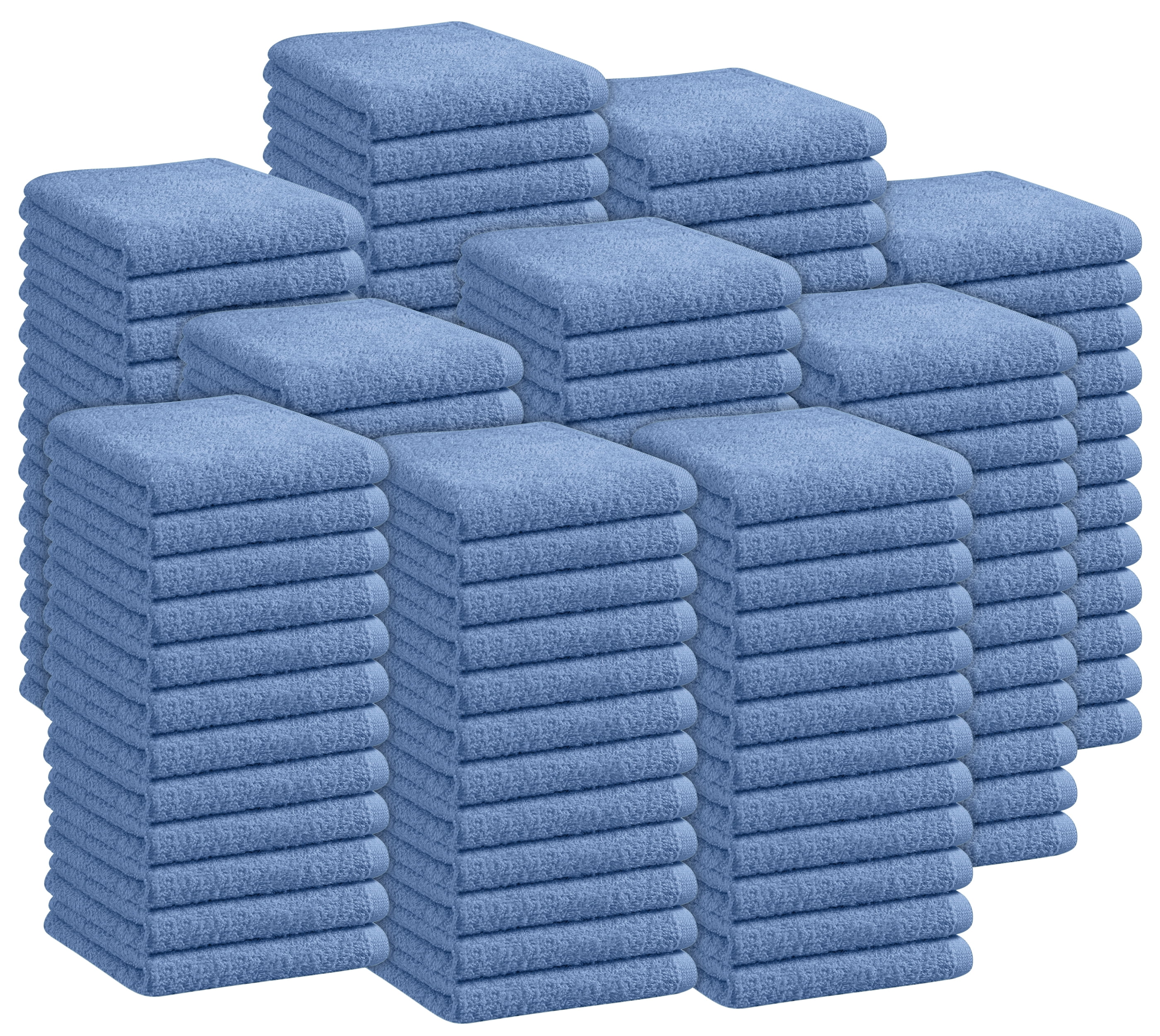 Oakias Cotton Wash Cloths, Blue, Bulk Pack of 360, Face Towels, 12 x 12