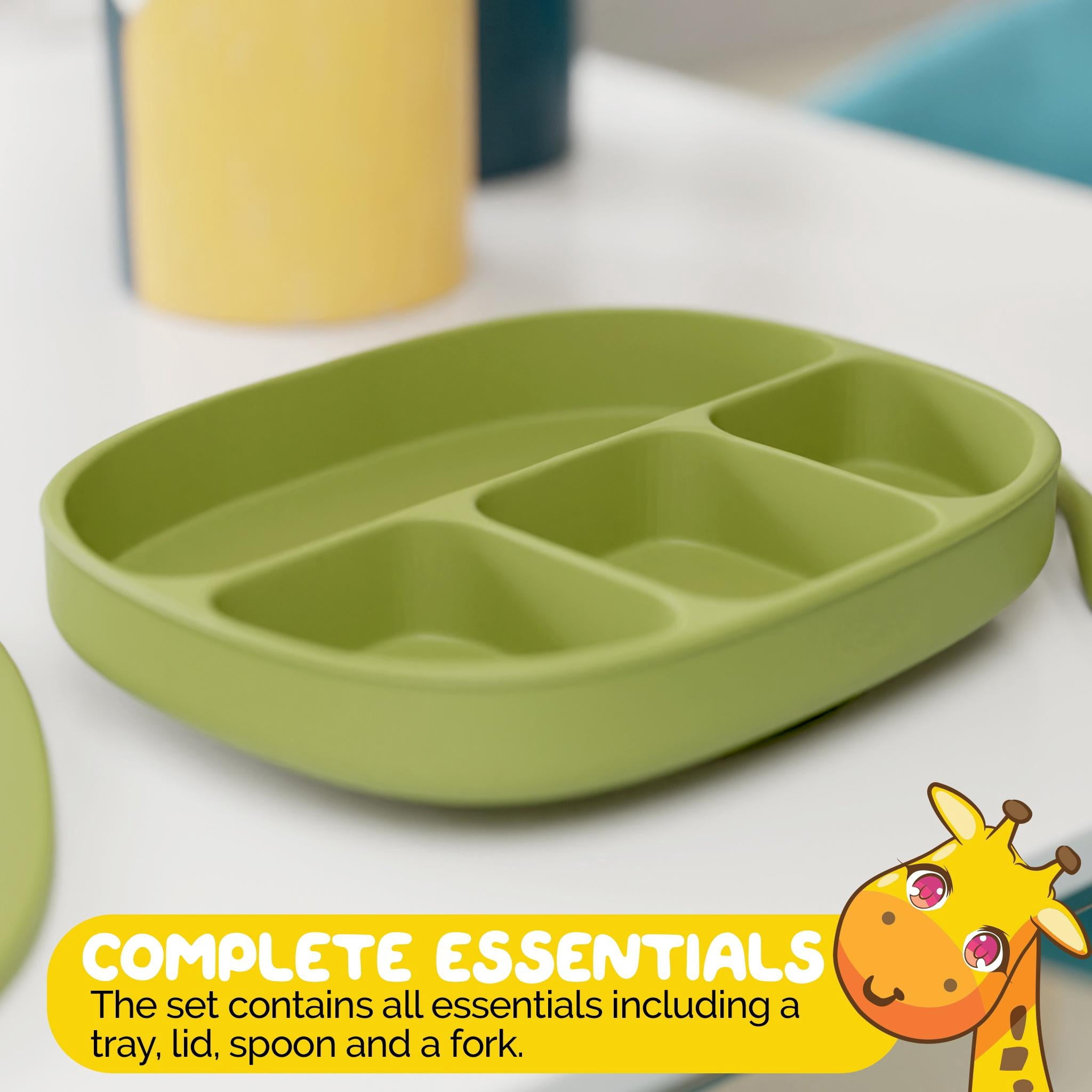 Muqee Peeko Baby Feeding Set Green Tray with Sections and Utensils 3 Piece