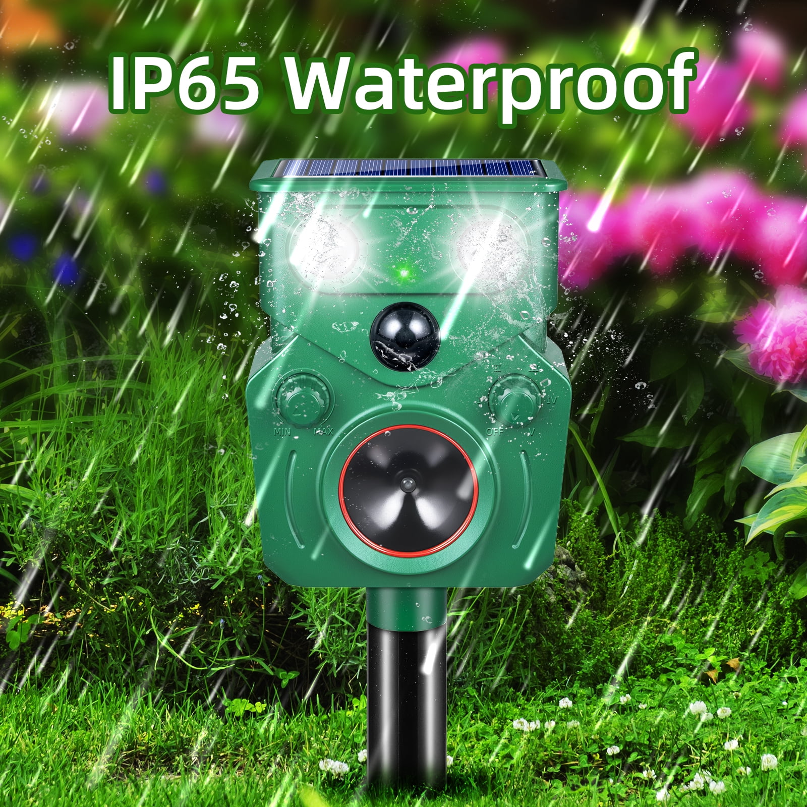 JahyElec Ultrasonic Animal Repeller,Solar Powered Cat Repellent Outdoor with Motion Sensor Waterproof Deer Repellent Devices with LED Flash Light