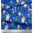 thumbnail image 3 of Soimoi Blue polyester Crepe Fabric Bear & Reindeer Cartoon Print Fabric by Yard 42 Inch Wide, 3 of 5