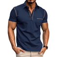 thumbnail image 2 of Summer European And American Men's Short Sleeved Men's Lapel T-shirt Color Blocking Top XL, 2 of 5