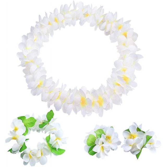 Leis hawaianos YONGSHENG 4 piezas blancos con hojas verdes para fiesta de graduación