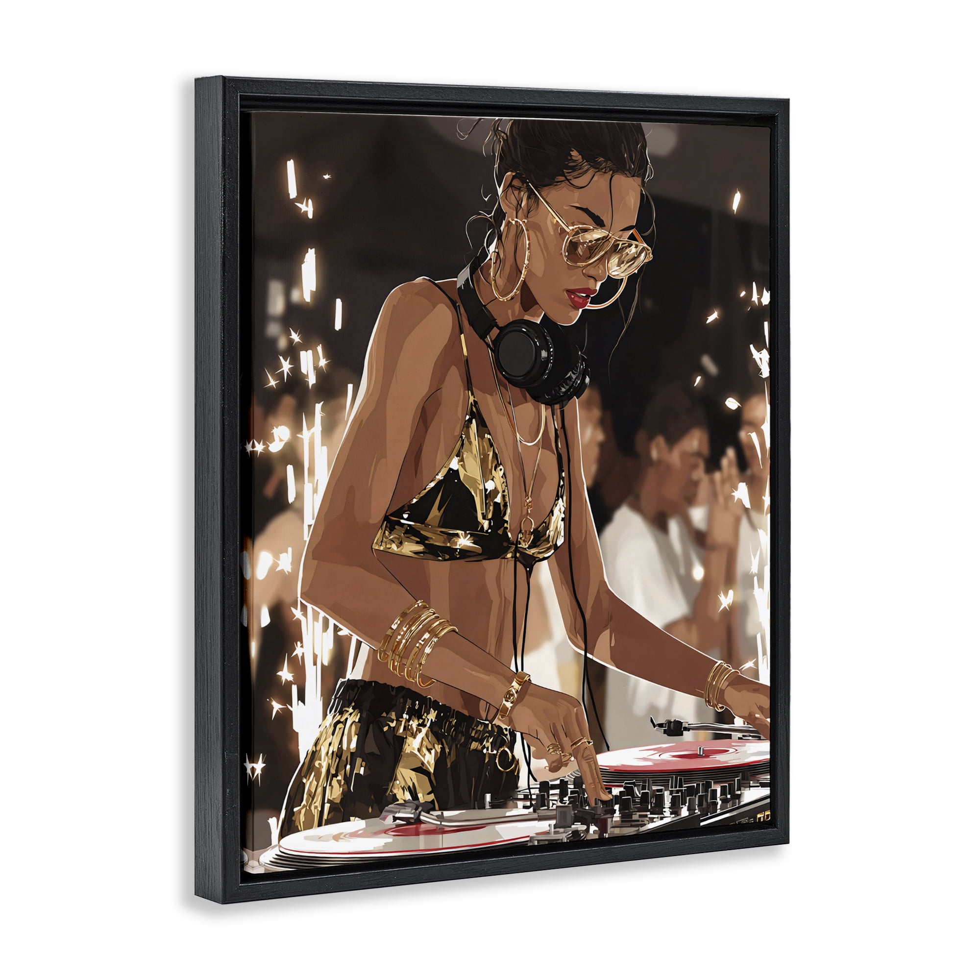 Stupell Industries Party All Night Gilded DJ Black Framed Floater Canvas Wall Art, design by Franklyn Gregory