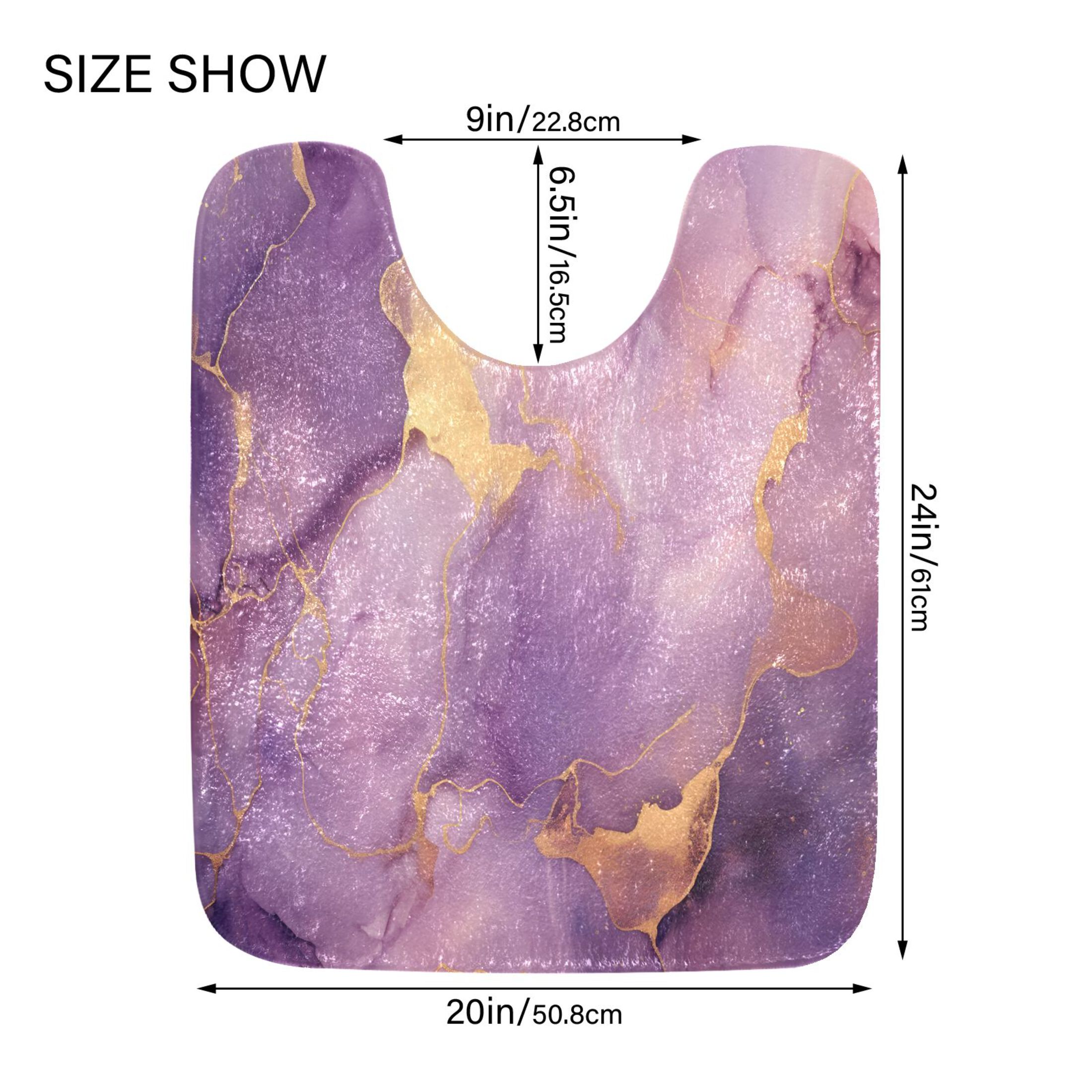 Toilet Rug Set Non-Slip Bathroom Rugs Soft Plush Machine Washable Contour Bath Mat Purple Lilac Marble 24x20/24x16