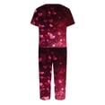 thumbnail image 4 of Kixjoy Lounge Sets for Women Tops and Capris Short Sleeve Casual Summer Sweatsuits Valentines Plus Size Loose Fit Sweatsuits for Women with Pockets, Dark Purple XL, 4 of 7