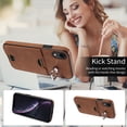 thumbnail image 2 of Classic Wallet Case Compatible with iPhone XR for Men Women, with 360° Rotation Finger Ring Kickstand PU Leather Shockproof Phone Cover with Card Slot for iPhone XR, Brown, 2 of 10