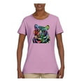 thumbnail image 2 of Cool Rainbow Neon Trippy Jungle Tiger Eyes Animal Lover Womens Graphic T-Shirt, Light Pink, 3XL, 2 of 3