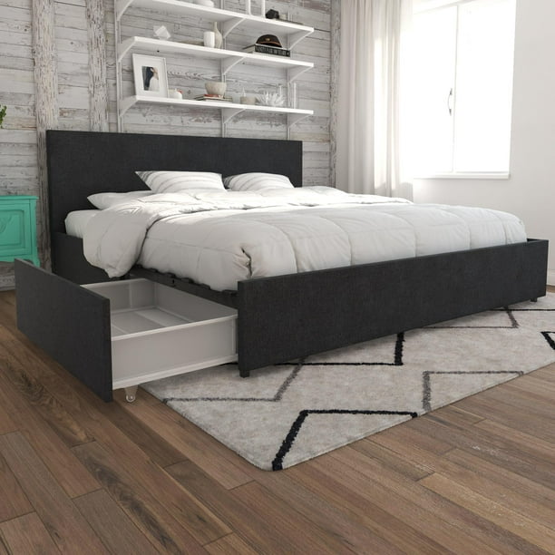 Novogratz Kelly Upholstered Bed With, Gray King Bed With Storage
