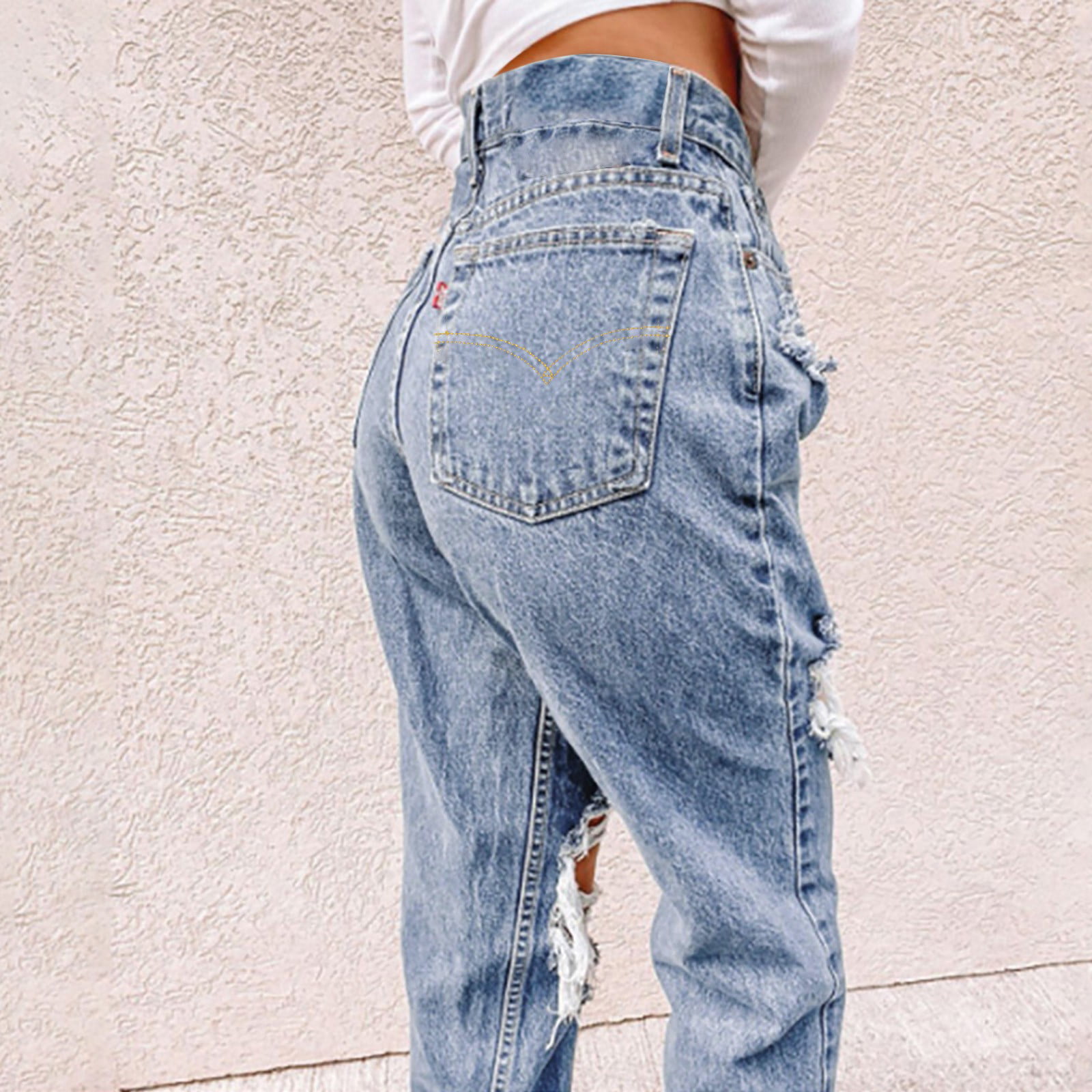 Jpgif Women High Waisted Baggy Ripped Jeans Fashion Large Denim