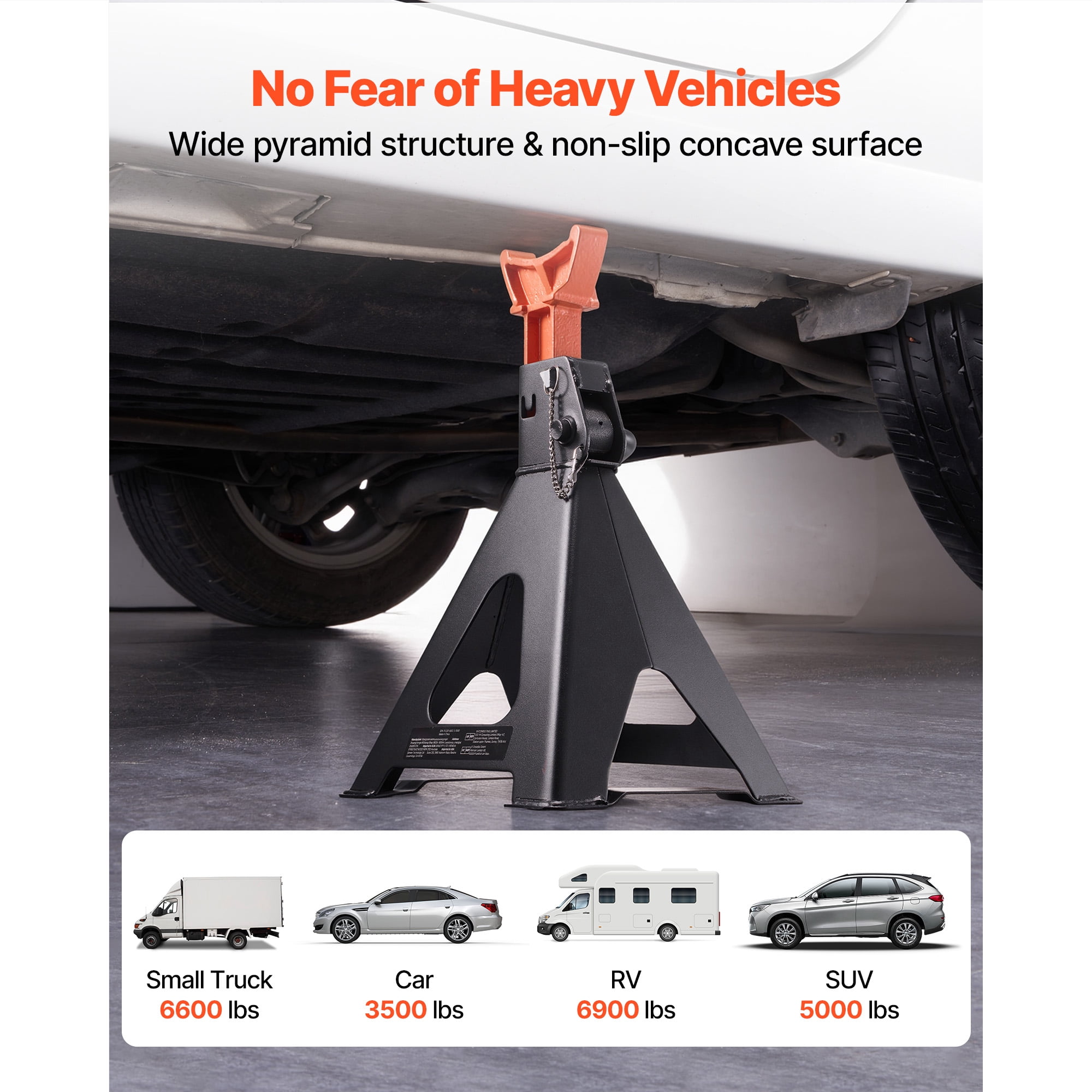 KFFKFF 6 Ton Capacity Jack Stands, Adjustable Height 14.6-22.8 in, Heavy-Duty Steel Construction with Double Locking Mechanism, Suitable for RVs, Trucks, Cars, SUVs, 1 Pair, Black and Orange