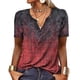 thumbnail image 3 of Mujer Verano Botón Cuello Camiseta Manga Corta Impreso Casual Suelto Jersey Top Vino Rojo XL, 3 of 5
