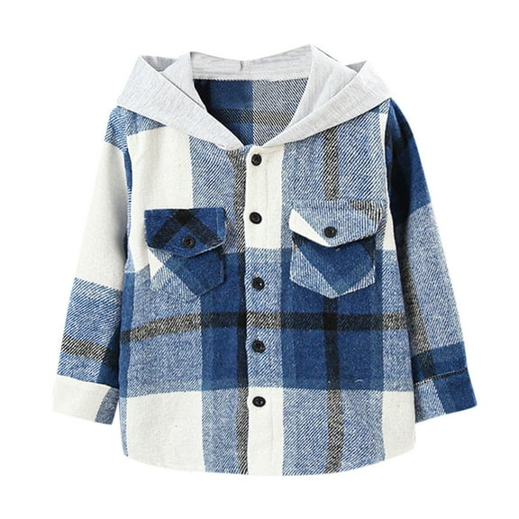 EnJoCho Fall Jackets for Toddler Girls 3t 4t Kids Baby Boys Girls Flannel Shirt Jacket Plaid Patchwork Long Sleeve Lapel Button Down Fall Shirt Hooded Coat Outwear Kids Trendy Winter Clothes Clearance