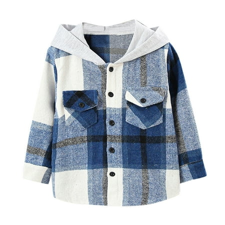 

Youmylove Kids Toddler Baby Boys Girls Flannel Shirt Jacket Plaid Patchwork Long Sleeve Lapel Button Down Fall Shirt Hooded Coat Outwear Cute Clothing