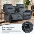 thumbnail image 5 of Ebello Manual Recliner Loveseat Sofa, 2-Seater Vintage Rivet Design Reclining Couch with Center Console, Hidden Storage & Cup Holders for Living Room, Greenish Gray, 5 of 8