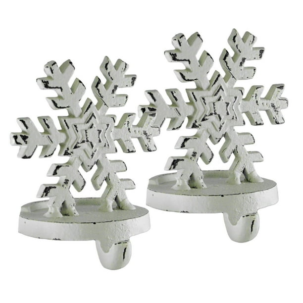 Creative Coop Snowflake White Cast Iron Christmas Stocking Holder Set