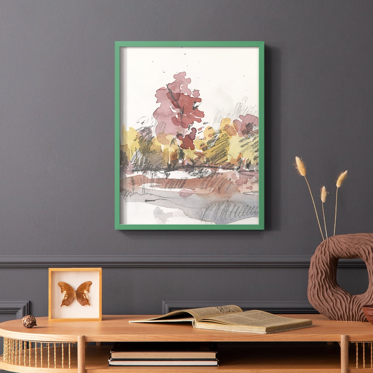 Watercolor Treeline Sketch I Framed Print in Green Solid Wood 8 x 10 Framed Print