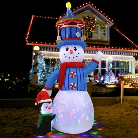 Infleasjoiy 10 Ft Rotating Hat Snowman Christmas Inflatable With Led Lights