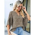 thumbnail image 3 of 3/4 Length Sleeve Women'S Tops Loose V-Neck Petal Chiffon Print Shirt Business Work Blouses Brown Florals XL, 3 of 5