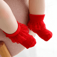 thumbnail image 2 of Baby Girl Lace Ruffle Socks Cotton Eyelet Double Lace Turn Cuff Ankle Frilly Dress Socks for Newborn Infant Toddler Little Kids, 2 of 4