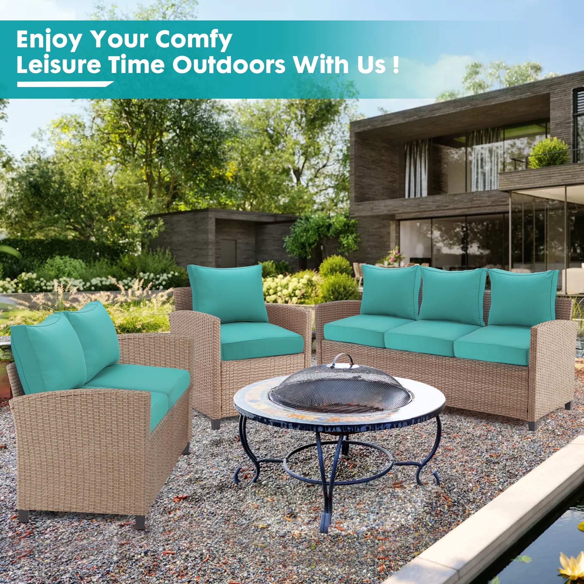 Outdoor Deep Seating Cushion Set, 24" x 24", Waterproof & Fade Resistant Patio Furniture Cushions with Handle, Deep Seat and Back Cushion for Chair and Sofa (1, Green)