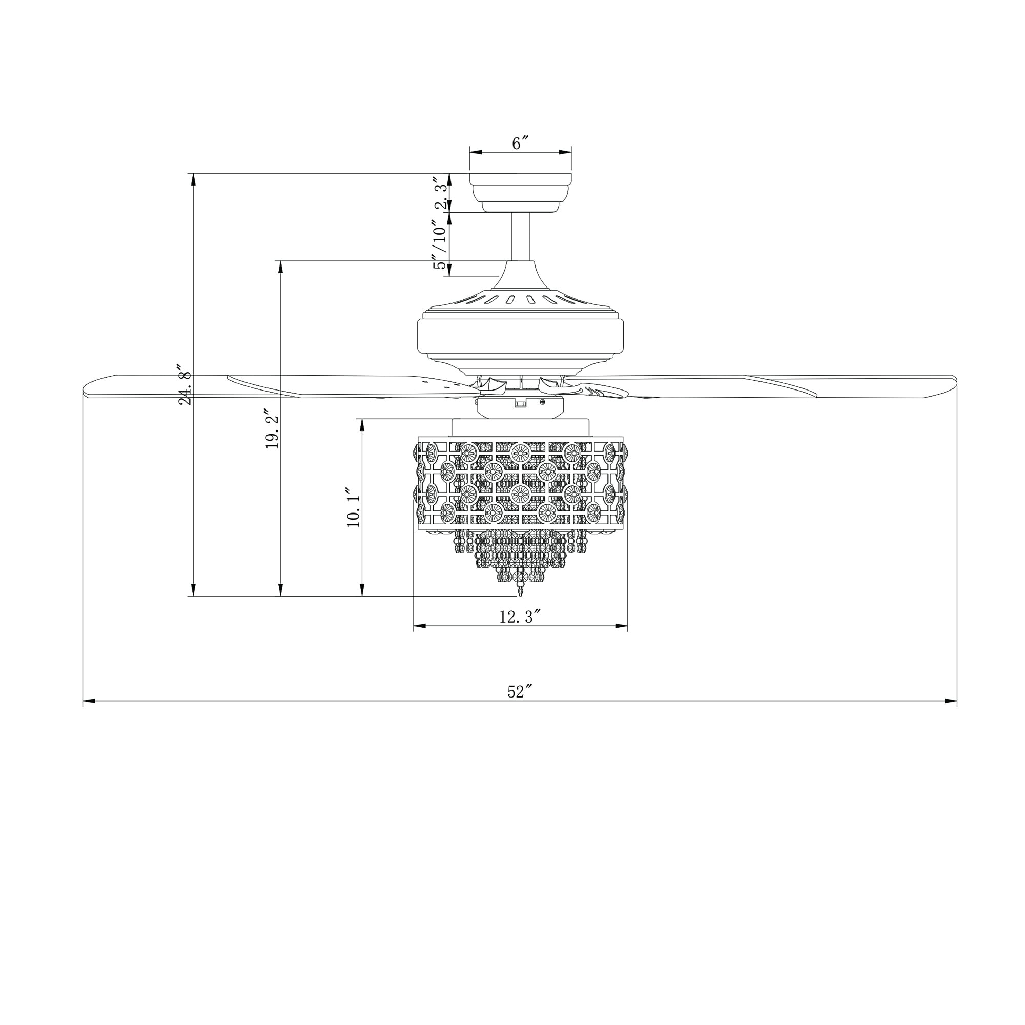 Toten 3 Light Aged Silver Fandelier Ceiling Fan