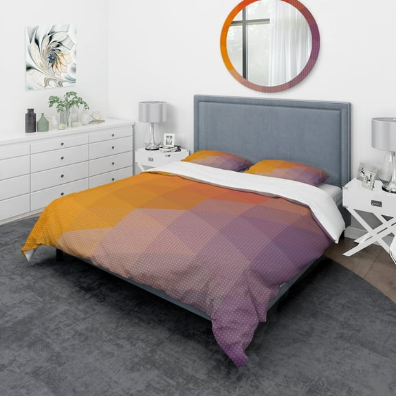 Designart 'Dotted Triangular Geometry in Yellow and Purple' Modern & Contemporary Duvet Cover Set
