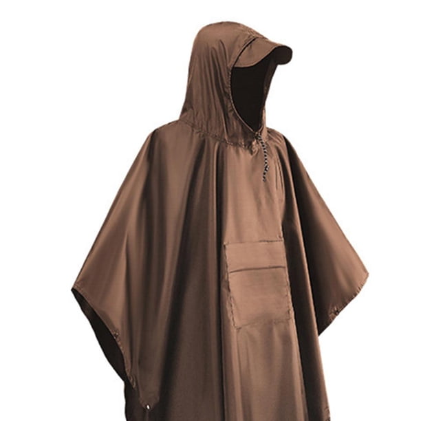 3 en 1 Mujeres Hombres Chubasquero con capucha Turismo Camping Cubierta de lluvia Poncho (Marrón) Wdftyju Para Estrenar