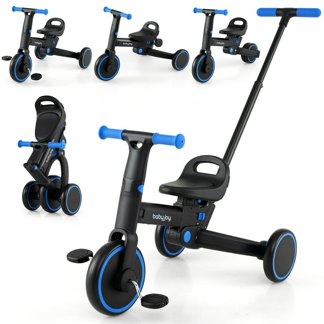 Gymax Toddler Tricycle w/Push Handle Adjustable Seat Removable Pedal EVA Foam Wheels Navy