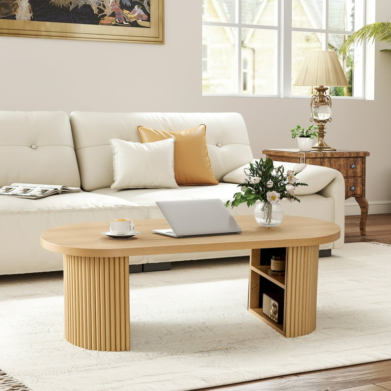Wirrytor Long Oval Fluted Coffee Table with Storage, Semi