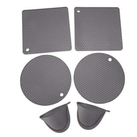 

6Pcs Extra Thick Table Mat with Pot Holder 18.5cm for Kitchen Gray