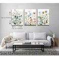 thumbnail image 4 of 3-Pieces Set Framed Watercolor Daisy Flower Canvas Wall Art Colorful Plant Decor Girls Pink Wildflower Pictures Green Leaves Rustic Art Purple Printing Farmhouse decor Living Room Bedroom Bathroom, 4 of 6