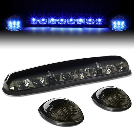 Center Tail - For 02-06 Silverado / Sierra GMT800 LED Cab Roof Center Light + Pair Side Lamps (Smoked Housing Blue Lens) 04 05