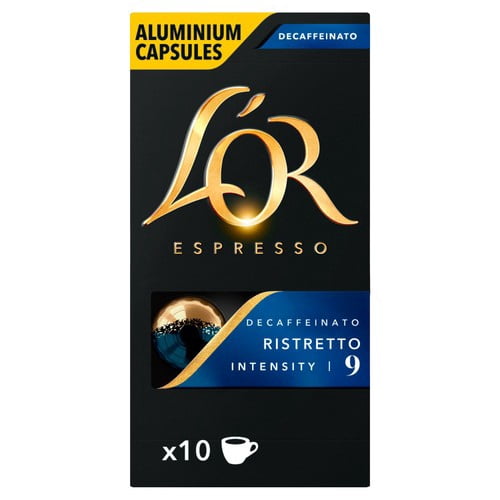 L'OR Ristretto Decaf Coffee Pods Intensity 9, 10 pods per pack, British Import (Pack of 3)