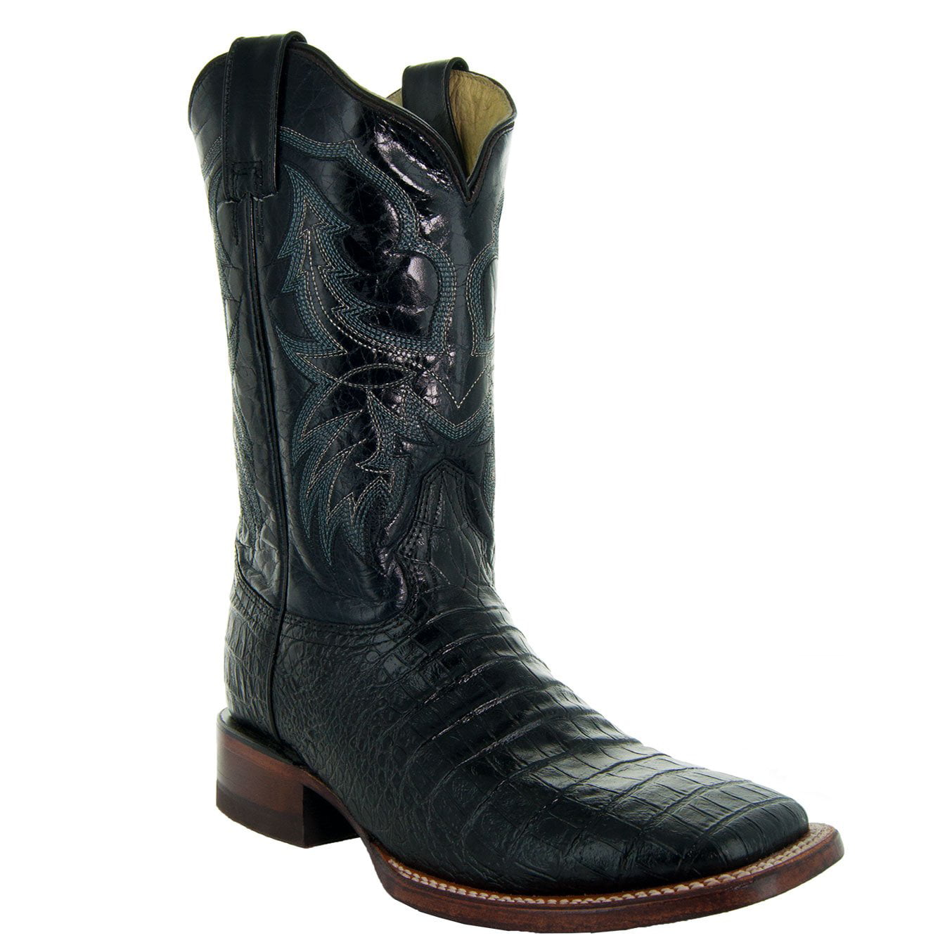 Men's Black Alligator Belly Design Leather Cowboy Boots Western Pointed Toe 