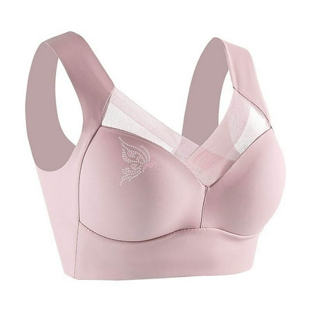 YWDJ Full Coverage Bras for Women Plus Size Push up Wireless Comfort Straps Support Lace Bralette Breathable Soft Bra for All Shapes Sagging Breasts Pink XL