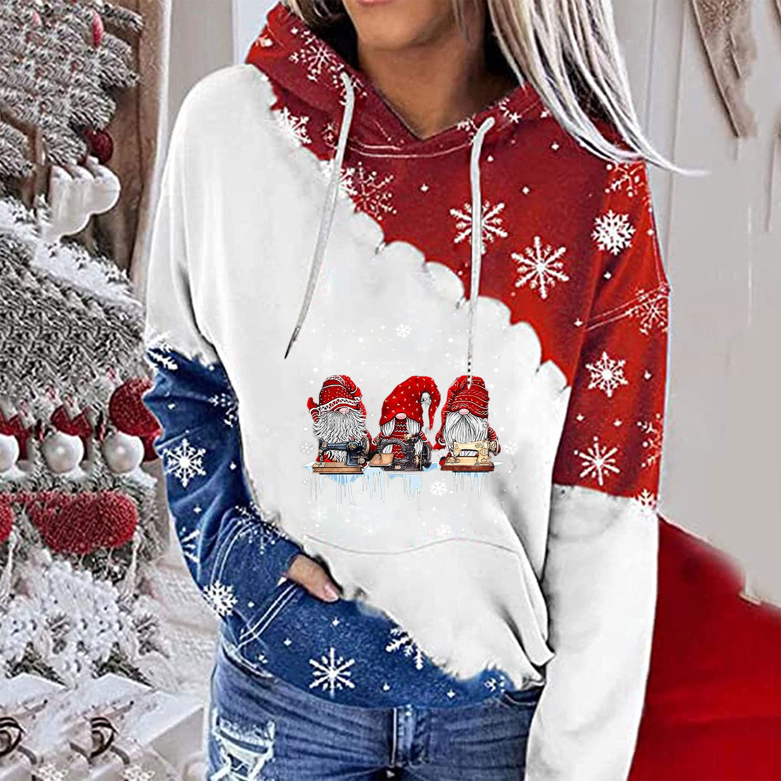 zanvin Sweatshirts for Women Christmas Party Pullover Funny Graphiprint Crew Neck Long Sleeve Gifts Shirt Cool Hoodies Top