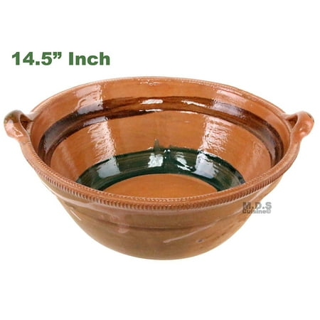 - Cazuela De Barro 14.5” Lead Free Mexican Clay Traditional Decorative Artisan Artezenia