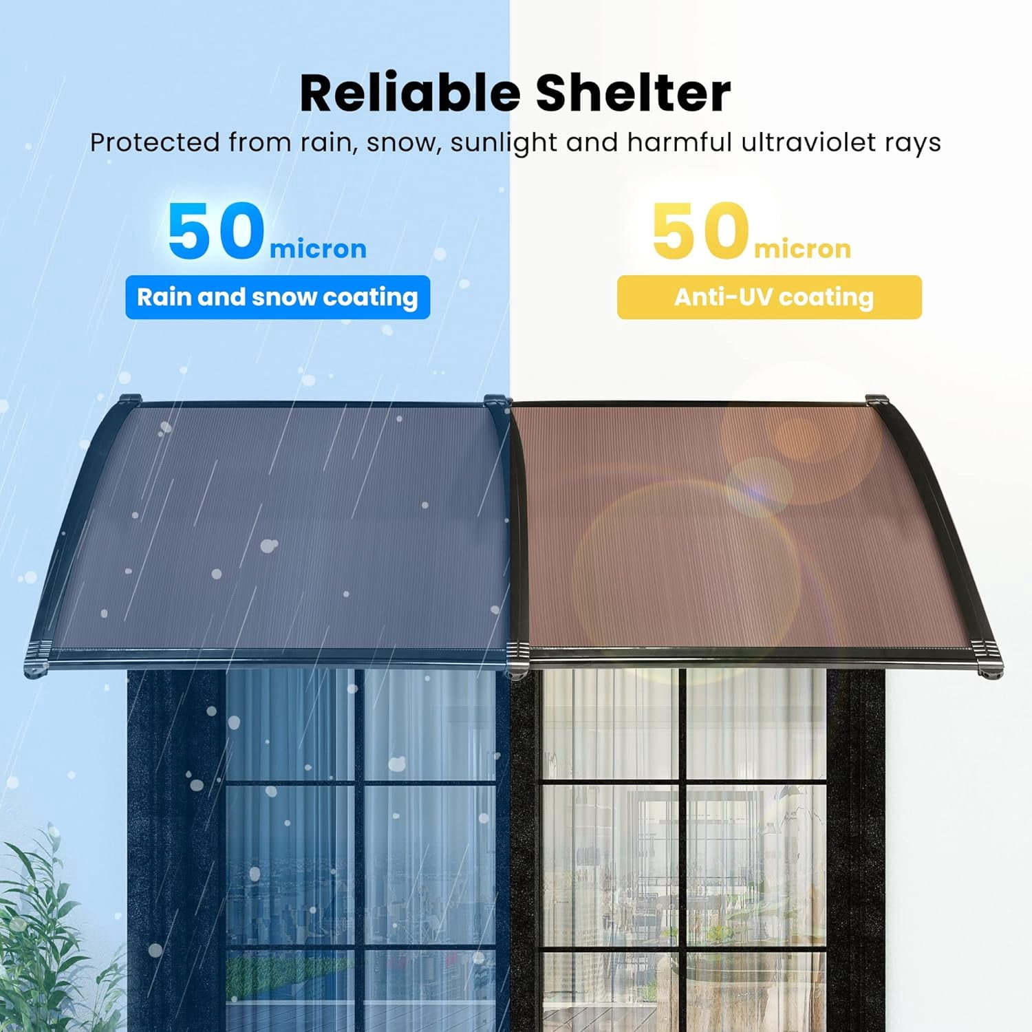 SPECSTAR Polycarbonate Window Door Awning Canopy with Black Bracket 40 Inch x 160 Inch, Brown